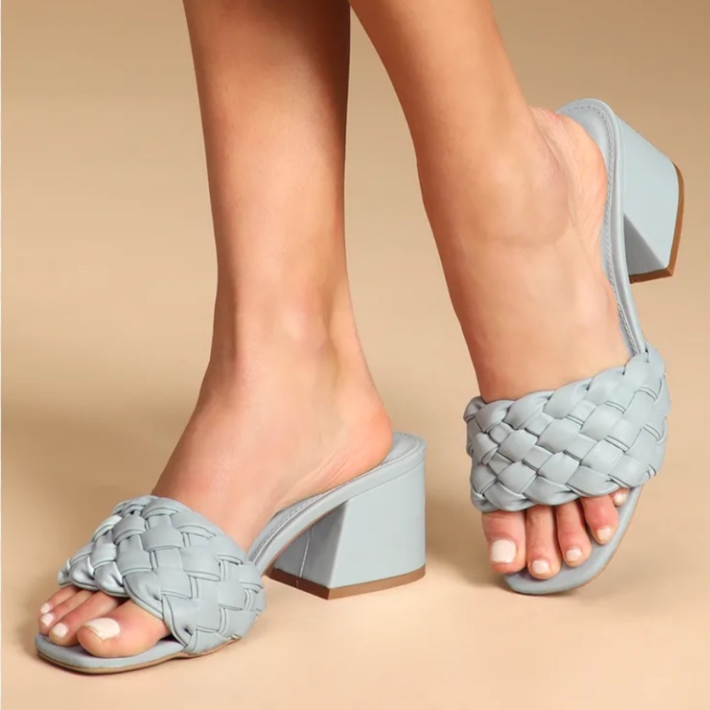 Lulus Light Blue Block Mules